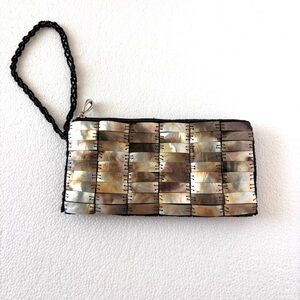 Vintage MAD by design Handmade Spun Silk & Iredescent Natural Horn Beaded Bag